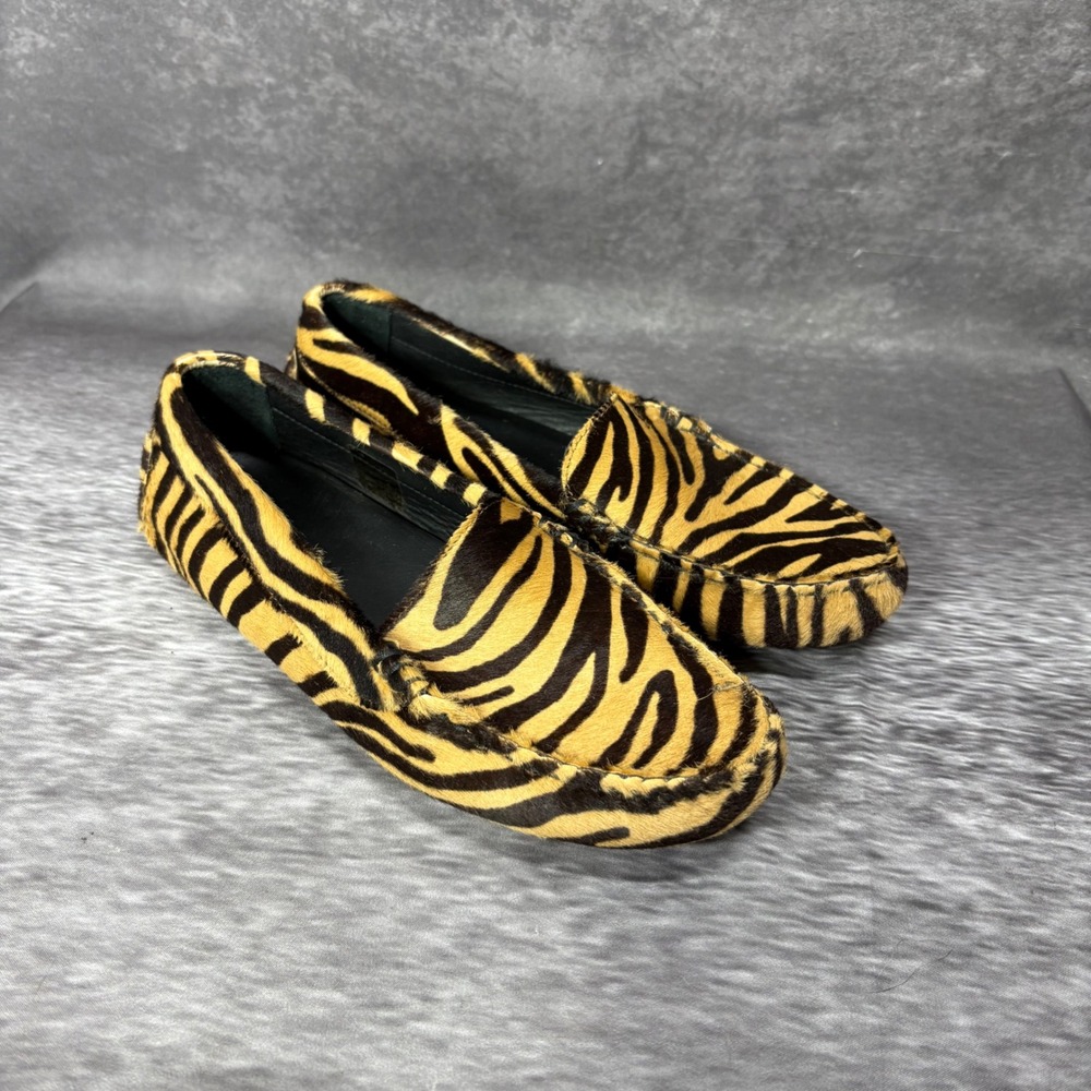 M.Gemi Felize Tiger Print Calf Hair Driving Loafers Size 35.5 Made in Italy